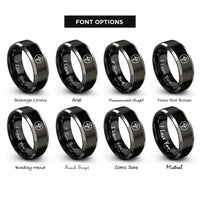 font options for inside engraving on black & grey up bow mark rings