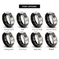font options for inside engraving on black & silver up bow mark rings