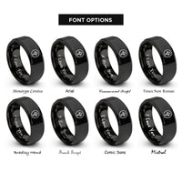 font options for inside engraving on black up bow mark rings