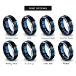 font options for inside engraving on blue & gray upload arrow cloud rings