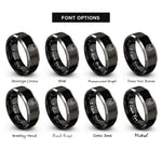 font options for inside engraving on black & silver upright horseshoe star rings