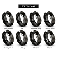 font options for inside engraving on black & silver upright horseshoe star rings
