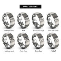 font options for inside engraving on gray upright horseshoe star rings