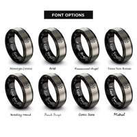 font options for inside engraving on black & grey upright pentacle rings