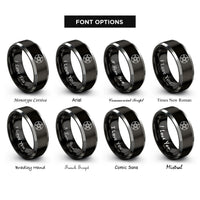font options for inside engraving on black & silver upright pentacle rings