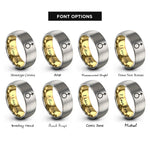 font options for inside engraving on gold & grey uranus planetary glyph rings