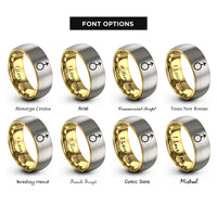 font options for inside engraving on gold & grey uranus planetary glyph rings