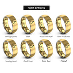 font options for inside engraving on gold & grey uranus planetary glyph rings