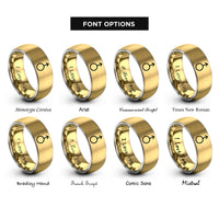 font options for inside engraving on gold & grey uranus planetary glyph rings