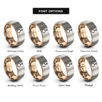 font options for inside engraving on rose gold & grey uranus planetary glyph rings