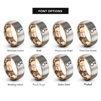 font options for inside engraving on rose gold & grey uranus planetary glyph rings