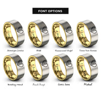 font options for inside engraving on gold & grey usa italy heart rings