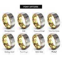font options for inside engraving on gold & gray usa japan heart rings