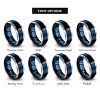 font options for inside engraving on blue & gray usb c plug rings