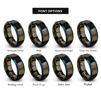 font options for inside engraving on gunmetal & blue usb c plug rings
