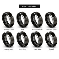 font options for inside engraving on black & silver usb plug rings
