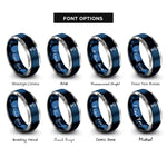 font options for inside engraving on blue & grey usb symbol rings