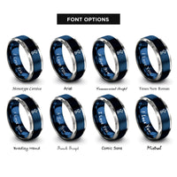 font options for inside engraving on blue & grey usb symbol rings