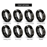 font options for inside engraving on black & silver utility knife rings