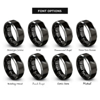 font options for inside engraving on black & grey utility knife rings