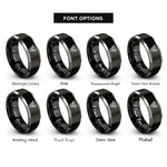 font options for inside engraving on black & silver v twin engine rings