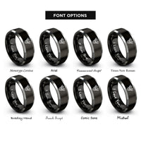 font options for inside engraving on black & silver v twin engine rings