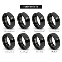 font options for inside engraving on black vaccine vial rings