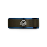 tungsten bands for couples – gunmetal & blue tungsten ai chip wedding band