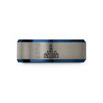 custom wedding bands – blue & grey tungsten chicago skyline wedding band
