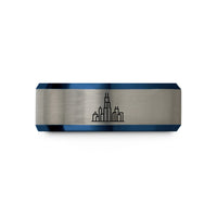custom wedding bands – blue & grey tungsten chicago skyline wedding band