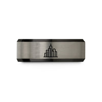 romantic present for couples – black & blue & silver tungsten city skyline wedding band