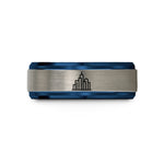 best rings for couples – blue & silver tungsten city skyline wedding band