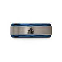 best rings for couples – blue & silver tungsten city skyline wedding band