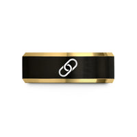 unique couple ring set – black & gold tungsten unity chain link wedding band