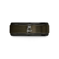 personalized bands for him – gunmetal & black tungsten owl on branch wedding band