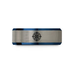 engraved rings for couples – blue & grey tungsten vintage compass rose wedding band
