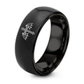 Bat Winged Cross – Tungsten Wedding Band, 8 mm, Black Comfort-Fit Unisex