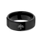 engraved jewelry for him – black tungsten bat winged cross wedding band