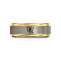 unique promise rings women – black & gold & silver tungsten butterfly heart path wedding band