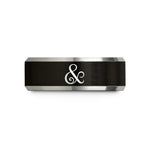 matching rings for couples – black & silver tungsten ampersand flourish wedding band