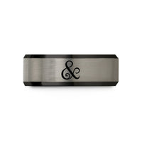 matching rings for couples – black & silver tungsten ampersand flourish wedding band