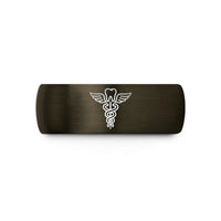 matching wedding bands men – gunmetal & black tungsten dental caduceus wedding band