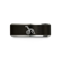 couples matching ring set – black & silver tungsten plow wedding band