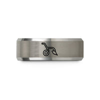 engraved promise ring set – black & gray tungsten plow wedding band