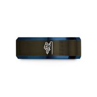 unique presents for pairs – gunmetal & blue tungsten rock climber wedding band