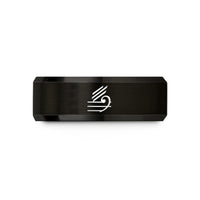 engraved rings for couples – black tungsten tremolo strokes wedding band