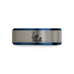 engraved couple bands – black & blue & grey tungsten snowboard bindings wedding band