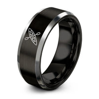 couple matching rings set – black & silver tungsten tandem kayak overhead ring