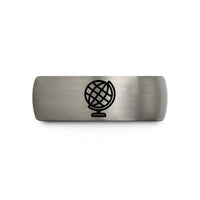 romantic presents for partners – blue & gray tungsten globe grid stamp wedding band