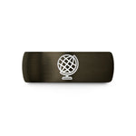 couples matching rings set – gunmetal & black tungsten globe grid stamp wedding band
